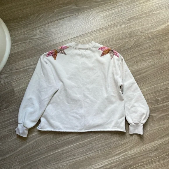 Xirena Estella Star-Appliquéd Quilt Cotton Cropped Sweatshirt Snowdrop Sz XS - Picture 11 of 13